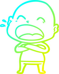 cold gradient line drawing of a cartoon shouting bald man