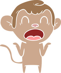 shouting flat color style cartoon monkey shrugging shoulders