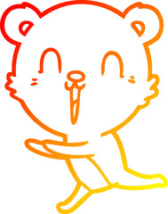 warm gradient line drawing of a happy cartoon bear