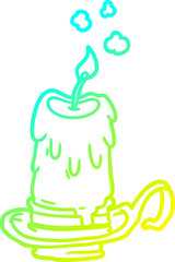 cold gradient line drawing of a old spooky candle in candleholder