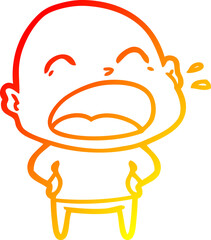 warm gradient line drawing of a cartoon shouting bald man
