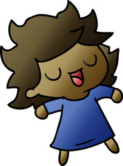 freehand drawn gradient cartoon of cute kawaii girl