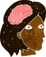 cartoon female head with brain symbol