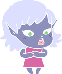 pretty flat color style cartoon elf girl