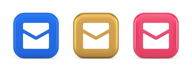 Email letter incoming message closed envelope mobile application button 3d realistic icon