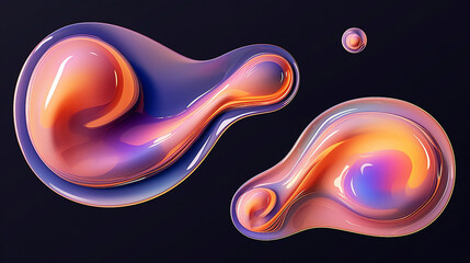 Futuristic Liquid Elegance: Dark 3D Holographic Abstract Shapes Set - Modern Technology in Digital Art for Vibrant and Trendy Backgrounds.