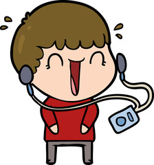 laughing cartoon man with earphones