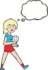 cartoon soccer girl with thought bubble