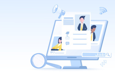 Human resource management and employee hiring concept. Job position, experience, opportunity, finding skill, opportunity. Job recruitment process. Flat vector design illustration with copy space.