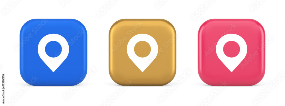 Poster gps map pin location service button application direction distance pointer 3d realistic icon
