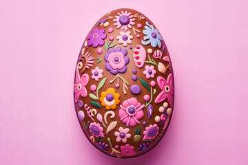 egg shaped decorated gingerbread on a pink background, Easter sweet in vibrant pink, purple, green and coral colors, flat lay
