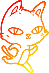 warm gradient line drawing of a cartoon cat staring