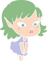 pretty flat color style cartoon elf girl