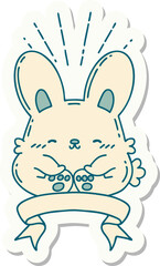 sticker of a tattoo style happy rabbit