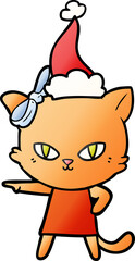 cute hand drawn gradient cartoon of a cat wearing dress wearing santa hat