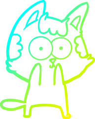 cold gradient line drawing of a happy cartoon cat
