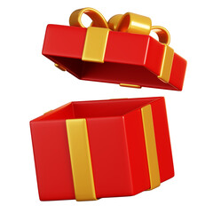 Open red gift box and gold ribbon. Chinese new year elements icon. 3D rendering - obrazy, fototapety, plakaty