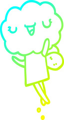 cold gradient line drawing of a cute cartoon cloud head creature