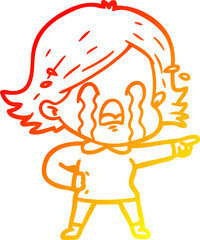 warm gradient line drawing of a cartoon woman crying