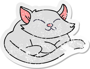 distressed sticker of a quirky hand drawn cartoon cat