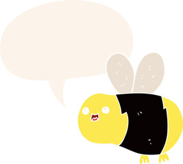 cartoon bee with speech bubble in retro style