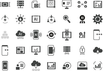 Artificial Intelligence icons set collection. Setting, cloud with white background.