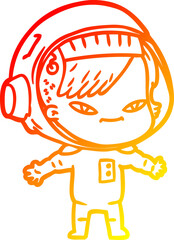 warm gradient line drawing of a cartoon astronaut woman