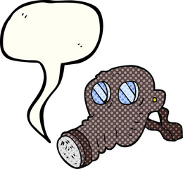 freehand drawn comic book speech bubble cartoon gas mask