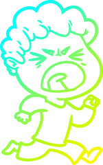 cold gradient line drawing of a cartoon furious man