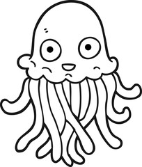 freehand drawn black and white cartoon octopus