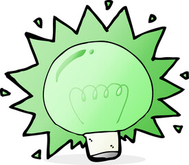 cartoon flashing green light bulb