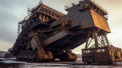 Fototapeta na wymiar Huge mining machine in the coal mine generative ai