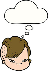 cartoon female face with thought bubble