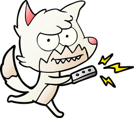 cartoon grinning fox with remote control