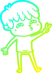 cold gradient line drawing of a cartoon curious man