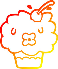 warm gradient line drawing of a funny cupcake