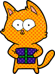 cartoon cat holding christmas present