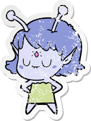 distressed sticker of a cartoon alien girl