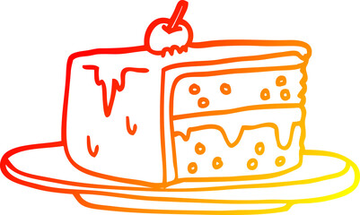 warm gradient line drawing of a cartoon slice of cake