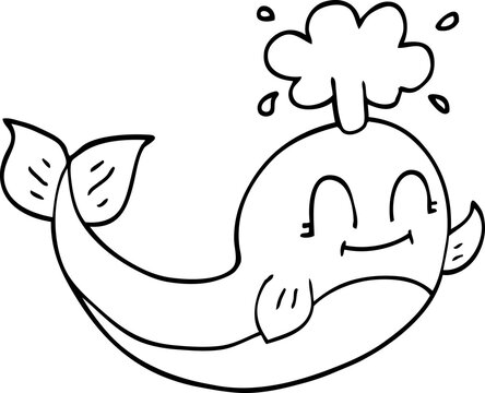 line drawing cartoon of a happy whale