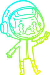 cold gradient line drawing of a cartoon crying astronaut