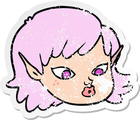 distressed sticker of a cartoon elf girl