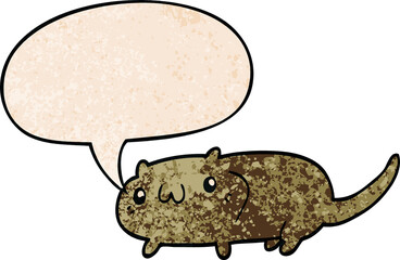 cartoon cat with speech bubble in retro texture style