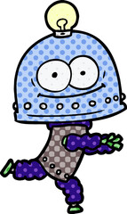 happy carton robot with light bulb