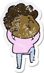 distressed sticker of a cartoon man pouting