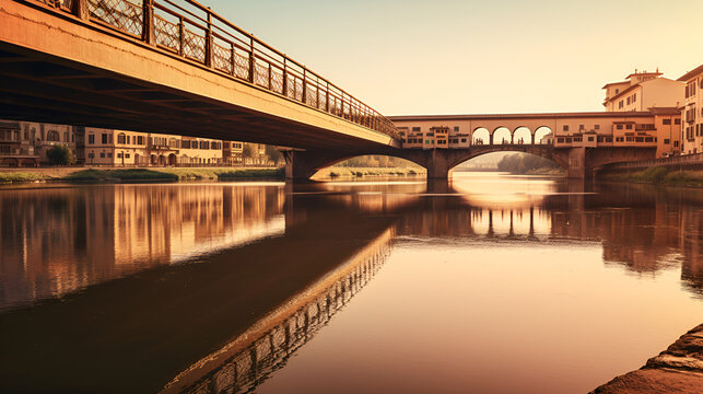 Evening Glow on the Bridge.Silhouette Serenade.Sunset over the Urban Bridge.AI Generative 