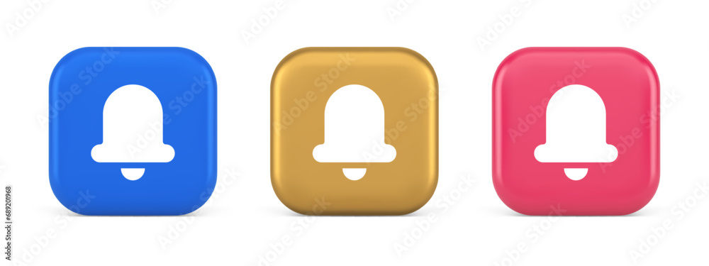 Poster handbell ring sound notification button incoming message call notification 3d realistic icon