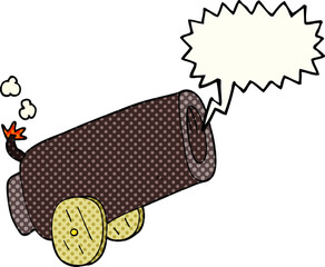 freehand drawn comic book speech bubble cartoon cannon