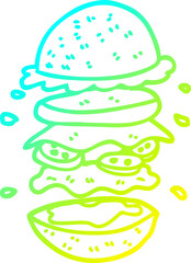 cold gradient line drawing of a cartoon huge burger