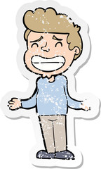 Fototapeta premium distressed sticker of a cartoon boy shrugging